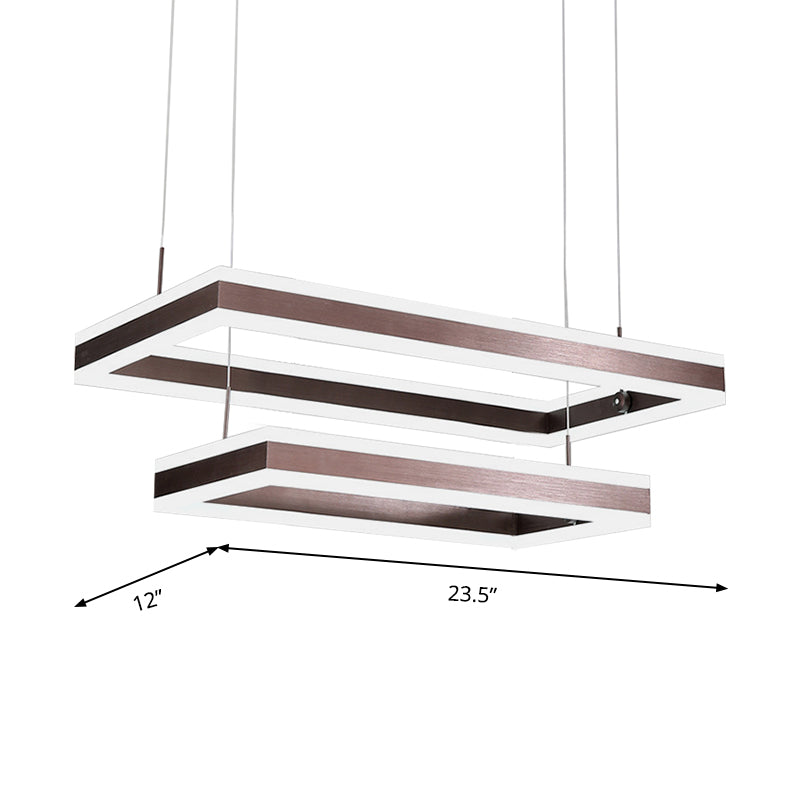 Brown Rectangular LED Chandelier Contemporary 1/2/3-Light Acrylic Ceiling Pendant in Warm/White Light Clearhalo 'Ceiling Lights' 'Chandeliers' 'Modern Chandeliers' 'Modern' Lighting' 144377