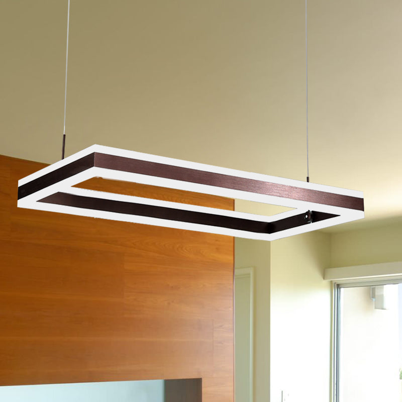 Brown Rectangular LED Chandelier Contemporary 1/2/3-Light Acrylic Ceiling Pendant in Warm/White Light 1 Coffee Clearhalo 'Ceiling Lights' 'Chandeliers' 'Modern Chandeliers' 'Modern' Lighting' 144378