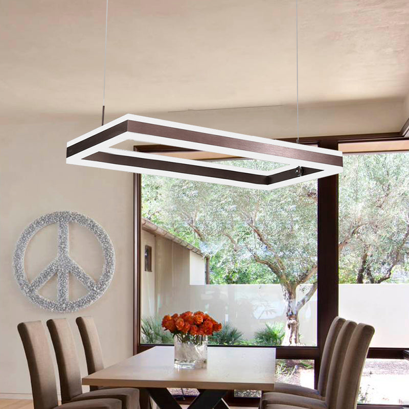 Brown Rectangular LED Chandelier Contemporary 1/2/3-Light Acrylic Ceiling Pendant in Warm/White Light Clearhalo 'Ceiling Lights' 'Chandeliers' 'Modern Chandeliers' 'Modern' Lighting' 144379