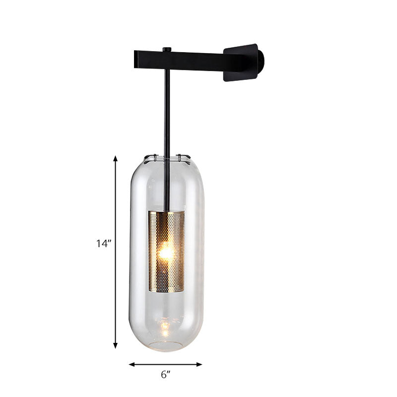 Cylinder Clear Glass Sconce Lighting Modern 1 Light Black/Gold Wall Mounted Light Fixture Clearhalo 'Cast Iron' 'Glass' 'Industrial' 'Modern wall lights' 'Modern' 'Tiffany' 'Traditional wall lights' 'Wall Lamps & Sconces' 'Wall Lights' Lighting' 144557