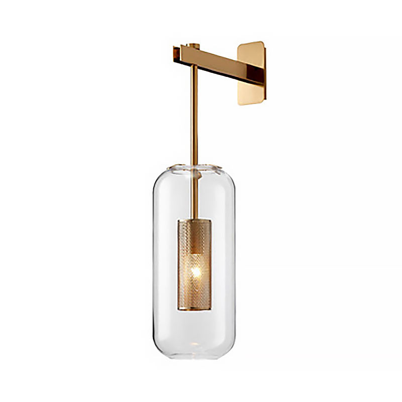 Cylinder Clear Glass Sconce Lighting Modern 1 Light Black/Gold Wall Mounted Light Fixture Clearhalo 'Cast Iron' 'Glass' 'Industrial' 'Modern wall lights' 'Modern' 'Tiffany' 'Traditional wall lights' 'Wall Lamps & Sconces' 'Wall Lights' Lighting' 144560
