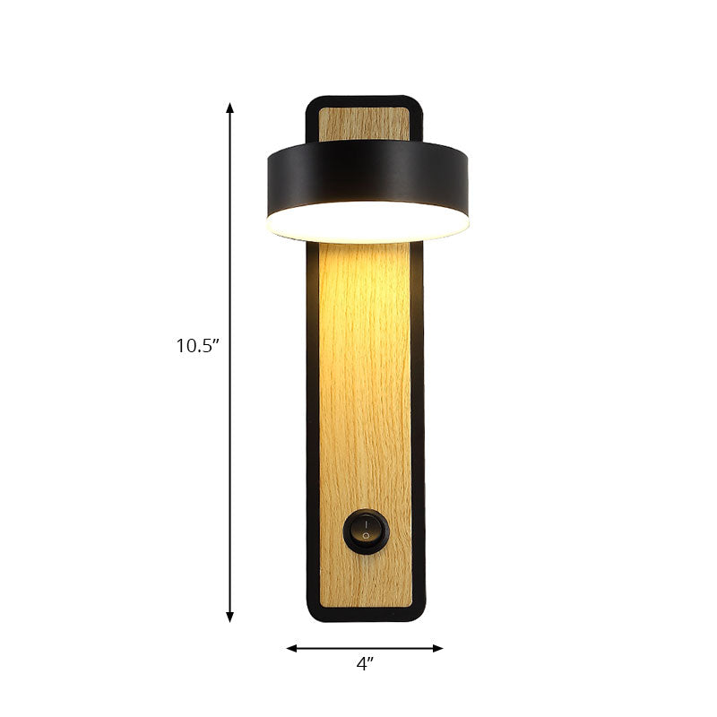 Rotatable 1 Light Round LED Wall Sconce Lamp Modern Wooden Black/White Down Lighting in Warm/White Light Clearhalo 'Wall Lamps & Sconces' 'Wall Lights' Lighting' 144576