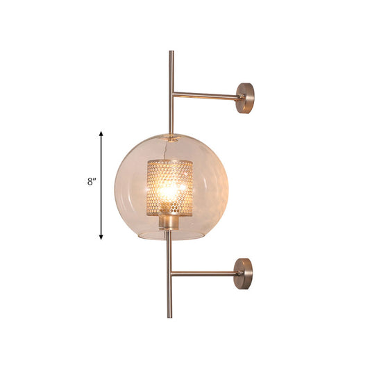 Global Clear Glass Sconce Light Vintage 1 Light 8"/9.5" Wide Silver/Gold Wall Mount Light Fixture Clearhalo 'Cast Iron' 'Glass' 'Industrial' 'Modern wall lights' 'Modern' 'Tiffany' 'Traditional wall lights' 'Wall Lamps & Sconces' 'Wall Lights' Lighting' 144591