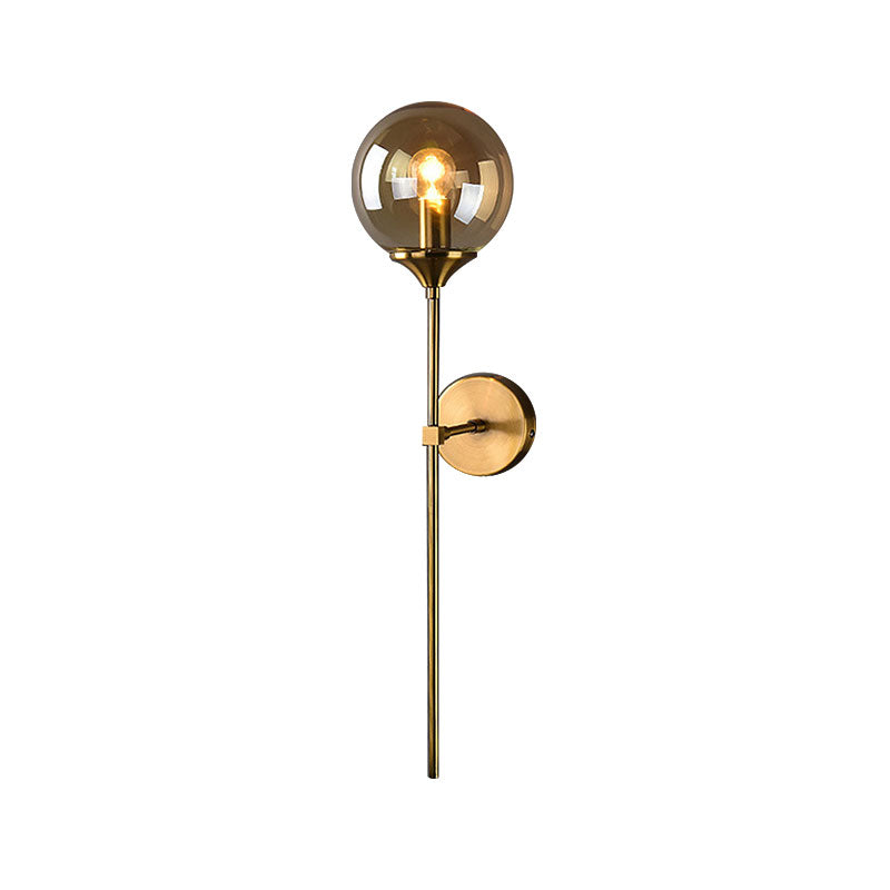 Clear/Smoke/Amber Glass Round Sconce Lamp Modernist 1 Light Wall Mounted Light in Gold for Living Room Clearhalo 'Cast Iron' 'Glass' 'Industrial' 'Modern wall lights' 'Modern' 'Tiffany' 'Traditional wall lights' 'Wall Lamps & Sconces' 'Wall Lights' Lighting' 144635