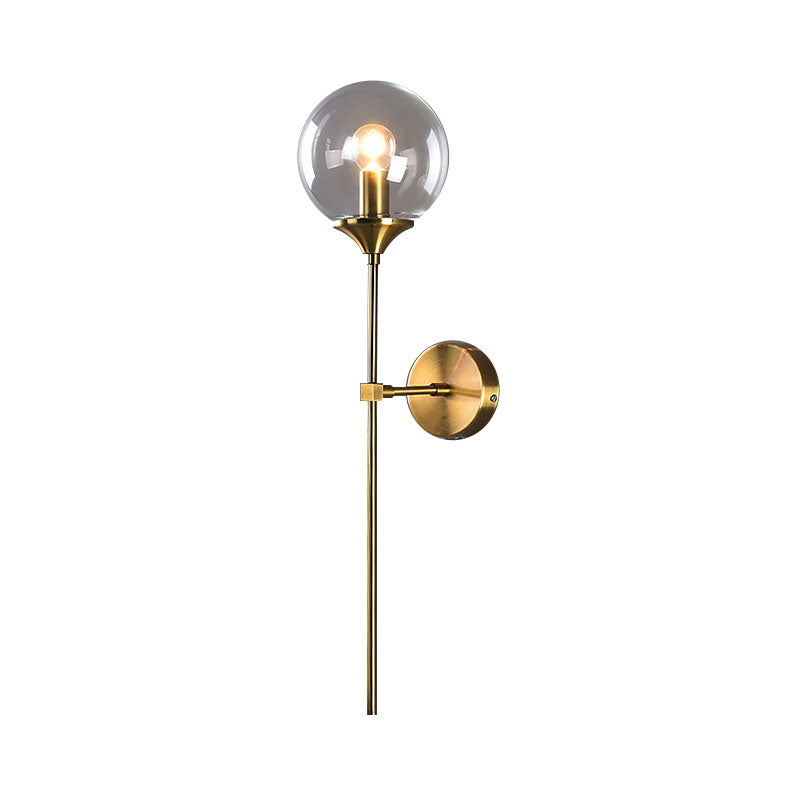 Clear/Smoke/Amber Glass Round Sconce Lamp Modernist 1 Light Wall Mounted Light in Gold for Living Room Clearhalo 'Cast Iron' 'Glass' 'Industrial' 'Modern wall lights' 'Modern' 'Tiffany' 'Traditional wall lights' 'Wall Lamps & Sconces' 'Wall Lights' Lighting' 144639
