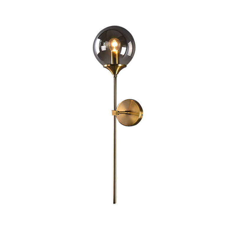 Clear/Smoke/Amber Glass Round Sconce Lamp Modernist 1 Light Wall Mounted Light in Gold for Living Room Clearhalo 'Cast Iron' 'Glass' 'Industrial' 'Modern wall lights' 'Modern' 'Tiffany' 'Traditional wall lights' 'Wall Lamps & Sconces' 'Wall Lights' Lighting' 144641