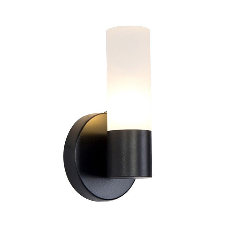Cylinder White Glass Sconce Lamp Modernist 1 Light Black Led Wall Mounted Light Fixture Clearhalo 'Cast Iron' 'Glass' 'Industrial' 'Modern wall lights' 'Modern' 'Tiffany' 'Traditional wall lights' 'Wall Lamps & Sconces' 'Wall Lights' Lighting' 144656