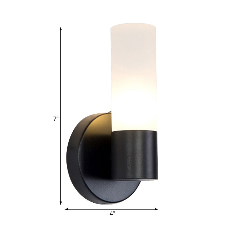 Cylinder White Glass Sconce Lamp Modernist 1 Light Black Led Wall Mounted Light Fixture Clearhalo 'Cast Iron' 'Glass' 'Industrial' 'Modern wall lights' 'Modern' 'Tiffany' 'Traditional wall lights' 'Wall Lamps & Sconces' 'Wall Lights' Lighting' 144657