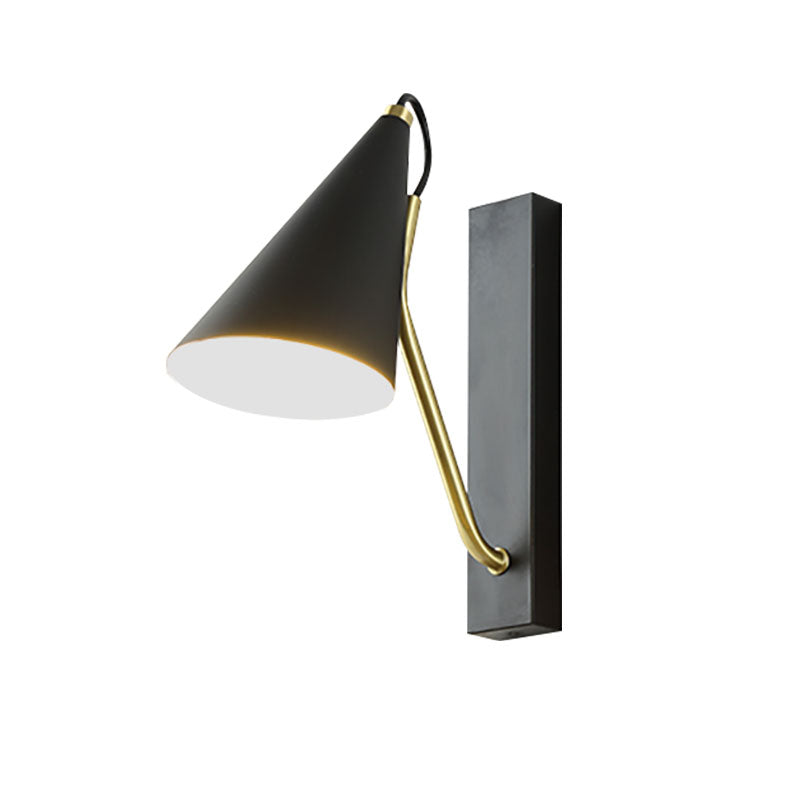 Bedroom Cone Shade Sconce Lighting Iron 1 Light Modern Simple Black/White Wall Lamp Clearhalo 'Cast Iron' 'Glass' 'Industrial' 'Modern wall lights' 'Modern' 'Tiffany' 'Traditional wall lights' 'Wall Lamps & Sconces' 'Wall Lights' Lighting' 144660