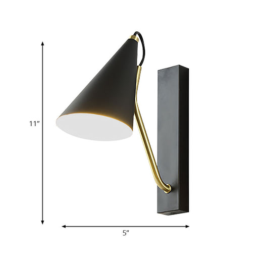 Bedroom Cone Shade Sconce Lighting Iron 1 Light Modern Simple Black/White Wall Lamp Clearhalo 'Cast Iron' 'Glass' 'Industrial' 'Modern wall lights' 'Modern' 'Tiffany' 'Traditional wall lights' 'Wall Lamps & Sconces' 'Wall Lights' Lighting' 144661