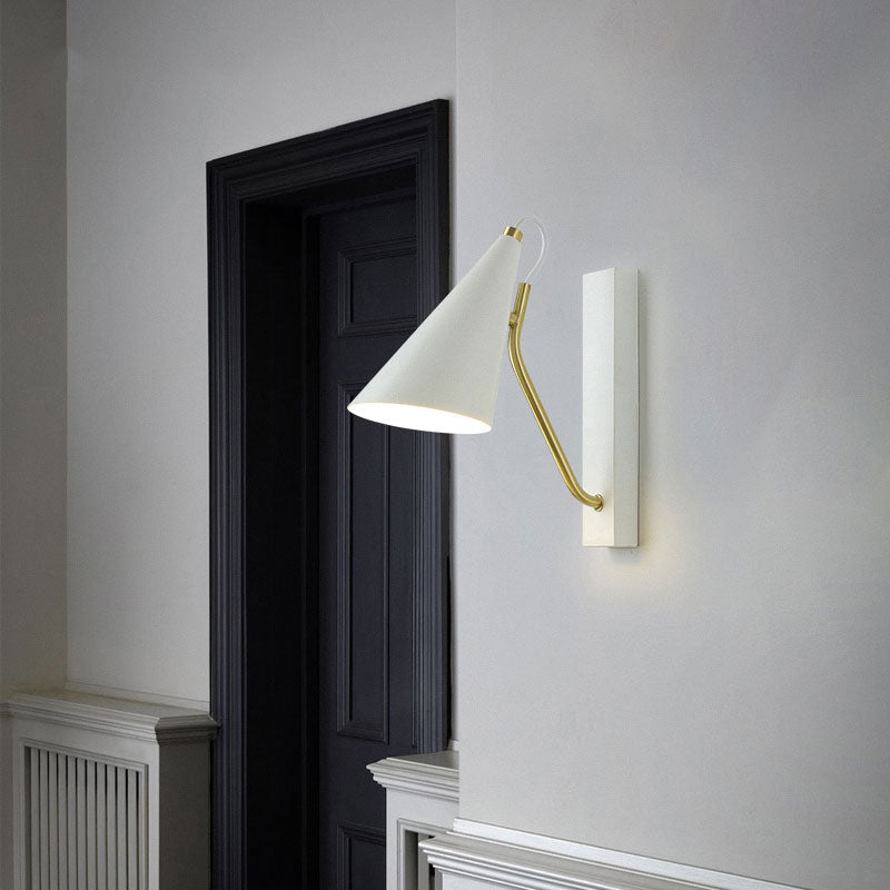 Bedroom Cone Shade Sconce Lighting Iron 1 Light Modern Simple Black/White Wall Lamp Clearhalo 'Cast Iron' 'Glass' 'Industrial' 'Modern wall lights' 'Modern' 'Tiffany' 'Traditional wall lights' 'Wall Lamps & Sconces' 'Wall Lights' Lighting' 144663