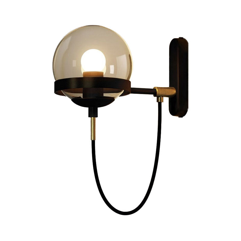 Black/Gold Ball Sconce Lighting Modernist 1 Light Smoke Glass Wall Sconce Light with Rope Clearhalo 'Cast Iron' 'Glass' 'Industrial' 'Modern wall lights' 'Modern' 'Tiffany' 'Traditional wall lights' 'Wall Lamps & Sconces' 'Wall Lights' Lighting' 144673