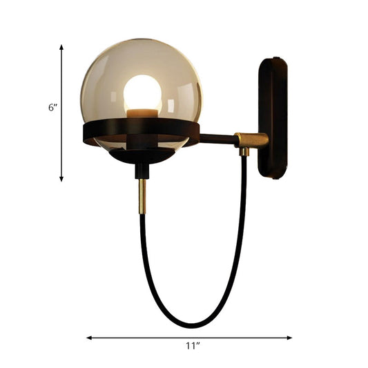 Black/Gold Ball Sconce Lighting Modernist 1 Light Smoke Glass Wall Sconce Light with Rope Clearhalo 'Cast Iron' 'Glass' 'Industrial' 'Modern wall lights' 'Modern' 'Tiffany' 'Traditional wall lights' 'Wall Lamps & Sconces' 'Wall Lights' Lighting' 144674