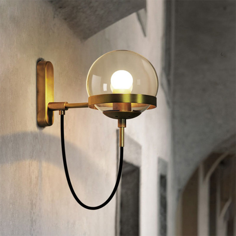 Black/Gold Ball Sconce Lighting Modernist 1 Light Smoke Glass Wall Sconce Light with Rope Gold Clearhalo 'Cast Iron' 'Glass' 'Industrial' 'Modern wall lights' 'Modern' 'Tiffany' 'Traditional wall lights' 'Wall Lamps & Sconces' 'Wall Lights' Lighting' 144675
