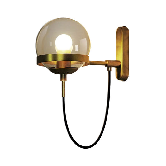 Black/Gold Ball Sconce Lighting Modernist 1 Light Smoke Glass Wall Sconce Light with Rope Clearhalo 'Cast Iron' 'Glass' 'Industrial' 'Modern wall lights' 'Modern' 'Tiffany' 'Traditional wall lights' 'Wall Lamps & Sconces' 'Wall Lights' Lighting' 144676