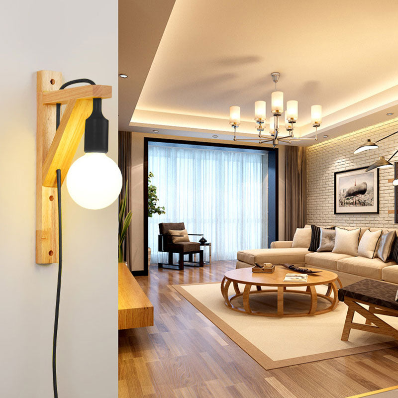 Exposed Bulb Wooden Hanging Wall Sconce 1 Light Nordic Wall Lamp in Multi Colors Clearhalo 'Modern wall lights' 'Modern' 'Wall Lamps & Sconces' 'Wall Lights' Lighting' 144691