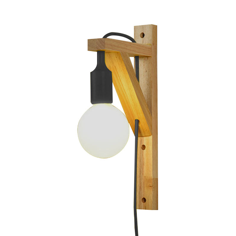 Exposed Bulb Wooden Hanging Wall Sconce 1 Light Nordic Wall Lamp in Multi Colors Clearhalo 'Modern wall lights' 'Modern' 'Wall Lamps & Sconces' 'Wall Lights' Lighting' 144693