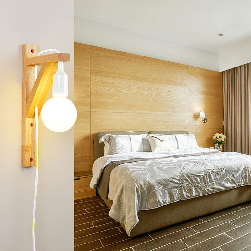 Exposed Bulb Wooden Hanging Wall Sconce 1 Light Nordic Wall Lamp in Multi Colors Clearhalo 'Modern wall lights' 'Modern' 'Wall Lamps & Sconces' 'Wall Lights' Lighting' 144695