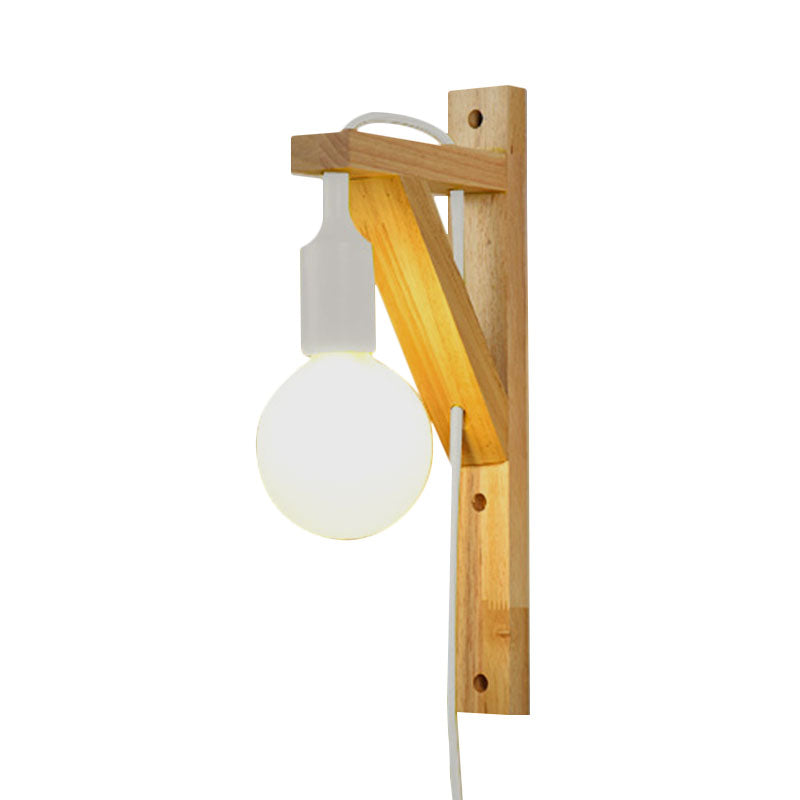 Exposed Bulb Wooden Hanging Wall Sconce 1 Light Nordic Wall Lamp in Multi Colors Clearhalo 'Modern wall lights' 'Modern' 'Wall Lamps & Sconces' 'Wall Lights' Lighting' 144696