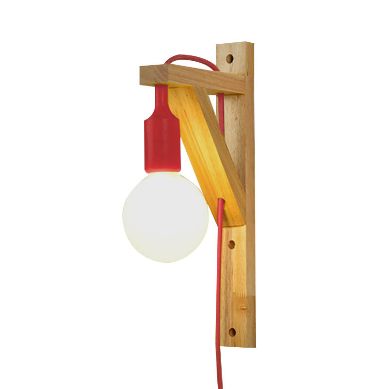 Exposed Bulb Wooden Hanging Wall Sconce 1 Light Nordic Wall Lamp in Multi Colors Clearhalo 'Modern wall lights' 'Modern' 'Wall Lamps & Sconces' 'Wall Lights' Lighting' 144698