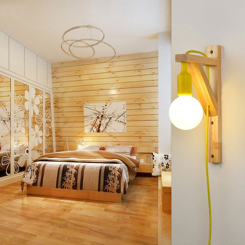 Exposed Bulb Wooden Hanging Wall Sconce 1 Light Nordic Wall Lamp in Multi Colors Clearhalo 'Modern wall lights' 'Modern' 'Wall Lamps & Sconces' 'Wall Lights' Lighting' 144699