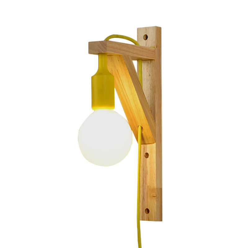 Exposed Bulb Wooden Hanging Wall Sconce 1 Light Nordic Wall Lamp in Multi Colors Clearhalo 'Modern wall lights' 'Modern' 'Wall Lamps & Sconces' 'Wall Lights' Lighting' 144700