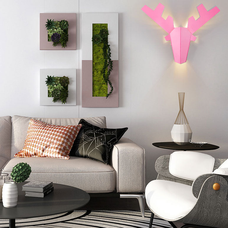 Antler Sconce Light Nordic Metal Grey/Pink 1 Light Wall Mount Light Fixture, 11"/15" Wide Clearhalo 'Cast Iron' 'Glass' 'Industrial' 'Modern wall lights' 'Modern' 'Tiffany' 'Traditional wall lights' 'Wall Lamps & Sconces' 'Wall Lights' Lighting' 144761