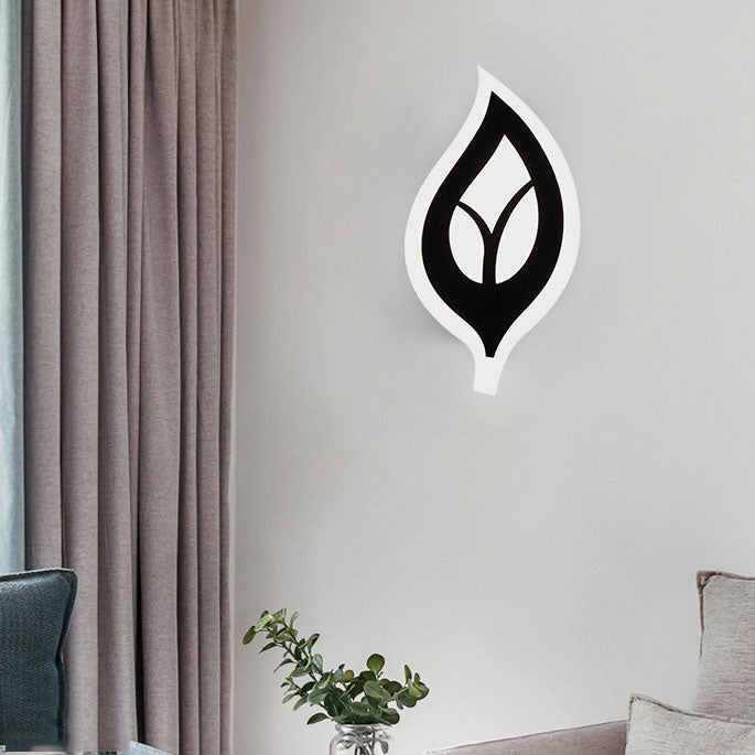 LED Bedroom Sconce Light Fixture with Leaf Acrylic Shade Black/White Wall Lamp in Warm/White Light Black White Clearhalo 'Cast Iron' 'Glass' 'Industrial' 'Modern wall lights' 'Modern' 'Tiffany' 'Traditional wall lights' 'Wall Lamps & Sconces' 'Wall Lights' Lighting' 144855