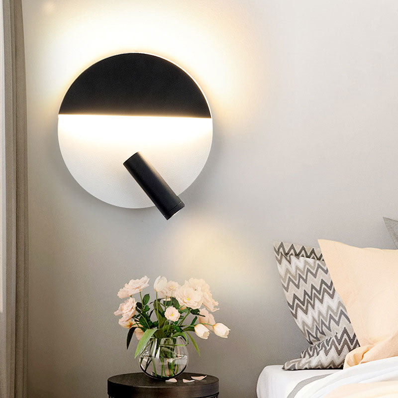 Black/White Round Wall Lamp LED Modern Simple Metallic Wall Light with Spotlight Clearhalo 'Cast Iron' 'Glass' 'Industrial' 'Modern wall lights' 'Modern' 'Tiffany' 'Traditional wall lights' 'Wall Lamps & Sconces' 'Wall Lights' Lighting' 144881
