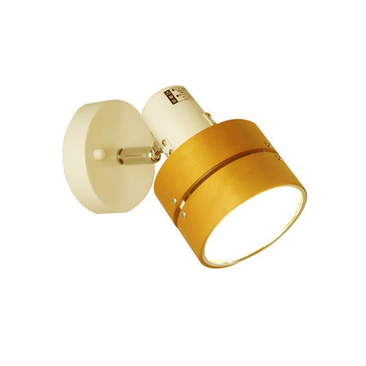 Study Room Drum Wall Light Angle Adjustable Wood Contemporary 1 Light Beige Wall Sconce Clearhalo 'Modern wall lights' 'Modern' 'Wall Lamps & Sconces' 'Wall Lights' Lighting' 144924