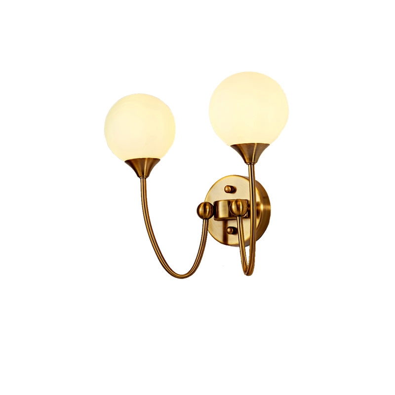 Elegant Stylish Ball Shade Wall Light 1/2 Lights Milk Glass Wall Sconce in Gold for Mirror Living Room Clearhalo 'Cast Iron' 'Glass' 'Industrial' 'Modern wall lights' 'Modern' 'Tiffany' 'Traditional wall lights' 'Wall Lamps & Sconces' 'Wall Lights' Lighting' 144947