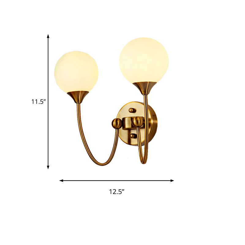 Elegant Stylish Ball Shade Wall Light 1/2 Lights Milk Glass Wall Sconce in Gold for Mirror Living Room Clearhalo 'Cast Iron' 'Glass' 'Industrial' 'Modern wall lights' 'Modern' 'Tiffany' 'Traditional wall lights' 'Wall Lamps & Sconces' 'Wall Lights' Lighting' 144948