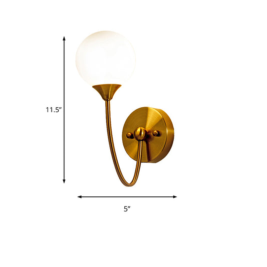 Elegant Stylish Ball Shade Wall Light 1/2 Lights Milk Glass Wall Sconce in Gold for Mirror Living Room Clearhalo 'Cast Iron' 'Glass' 'Industrial' 'Modern wall lights' 'Modern' 'Tiffany' 'Traditional wall lights' 'Wall Lamps & Sconces' 'Wall Lights' Lighting' 144951