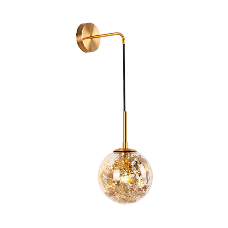Clear Glass Orb Shade Wall Light with Flower Deco Cloth Shop 1 Light Modern Hanging Wall Lamp in Silver/Gold Clearhalo 'Cast Iron' 'Glass' 'Industrial' 'Modern wall lights' 'Modern' 'Tiffany' 'Traditional wall lights' 'Wall Lamps & Sconces' 'Wall Lights' Lighting' 144955