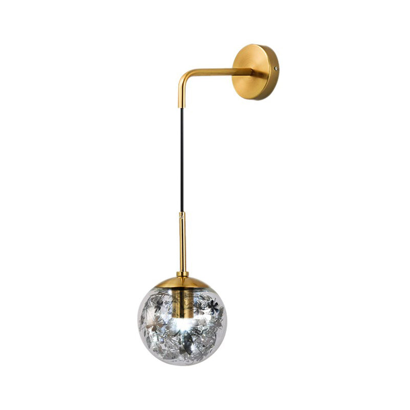 Clear Glass Orb Shade Wall Light with Flower Deco Cloth Shop 1 Light Modern Hanging Wall Lamp in Silver/Gold Clearhalo 'Cast Iron' 'Glass' 'Industrial' 'Modern wall lights' 'Modern' 'Tiffany' 'Traditional wall lights' 'Wall Lamps & Sconces' 'Wall Lights' Lighting' 144958