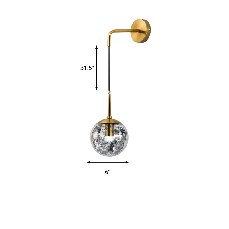 Clear Glass Orb Shade Wall Light with Flower Deco Cloth Shop 1 Light Modern Hanging Wall Lamp in Silver/Gold Clearhalo 'Cast Iron' 'Glass' 'Industrial' 'Modern wall lights' 'Modern' 'Tiffany' 'Traditional wall lights' 'Wall Lamps & Sconces' 'Wall Lights' Lighting' 144959