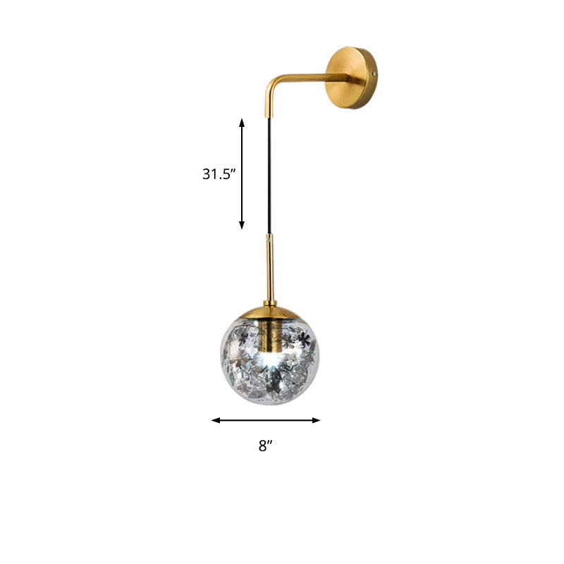Clear Glass Orb Shade Wall Light with Flower Deco Cloth Shop 1 Light Modern Hanging Wall Lamp in Silver/Gold Clearhalo 'Cast Iron' 'Glass' 'Industrial' 'Modern wall lights' 'Modern' 'Tiffany' 'Traditional wall lights' 'Wall Lamps & Sconces' 'Wall Lights' Lighting' 144960