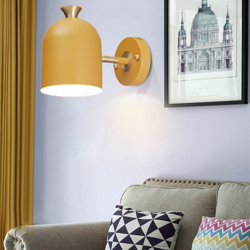 Macaron Cup Shade Wall Light Aluminum 1 Light Candy Colored Sconce Lamp for Dining Room Yellow Clearhalo 'Cast Iron' 'Glass' 'Industrial' 'Modern wall lights' 'Modern' 'Tiffany' 'Traditional wall lights' 'Wall Lamps & Sconces' 'Wall Lights' Lighting' 145026