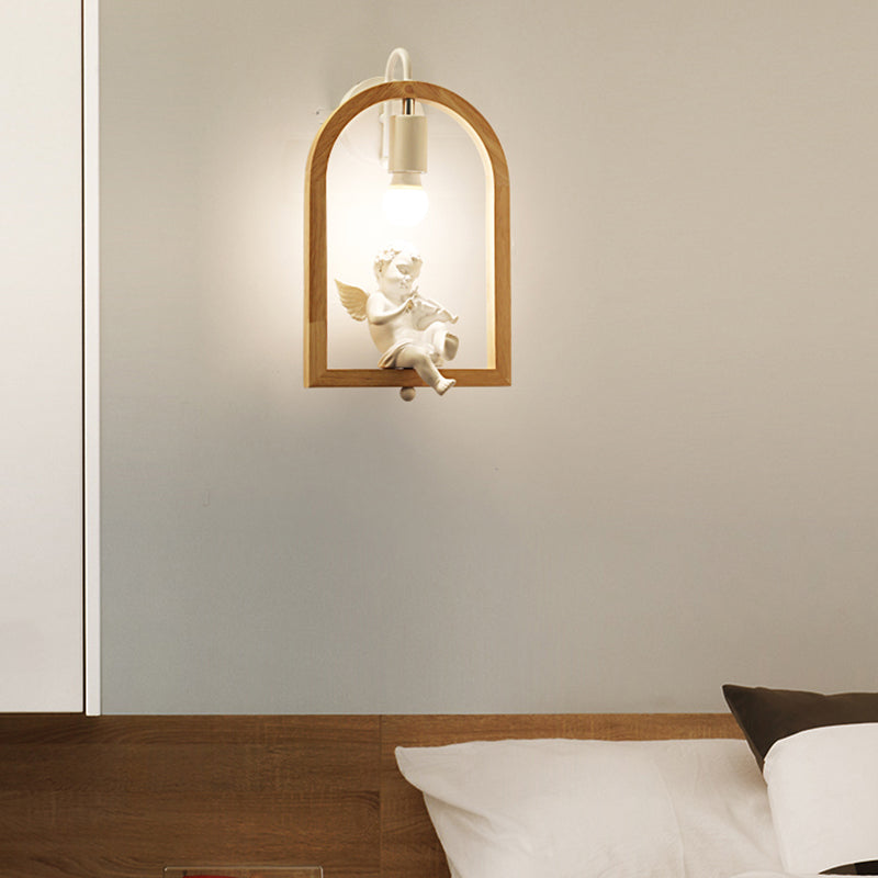 Wooden Arched Shelf Wall Light with Lovely Deco Boutique 1 Light Modern Sconce Lamp in Beige Clearhalo 'Modern wall lights' 'Modern' 'Wall Lamps & Sconces' 'Wall Lights' Lighting' 145045