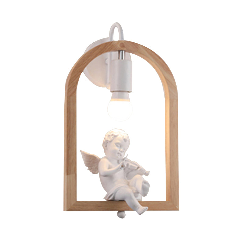 Wooden Arched Shelf Wall Light with Lovely Deco Boutique 1 Light Modern Sconce Lamp in Beige Clearhalo 'Modern wall lights' 'Modern' 'Wall Lamps & Sconces' 'Wall Lights' Lighting' 145046