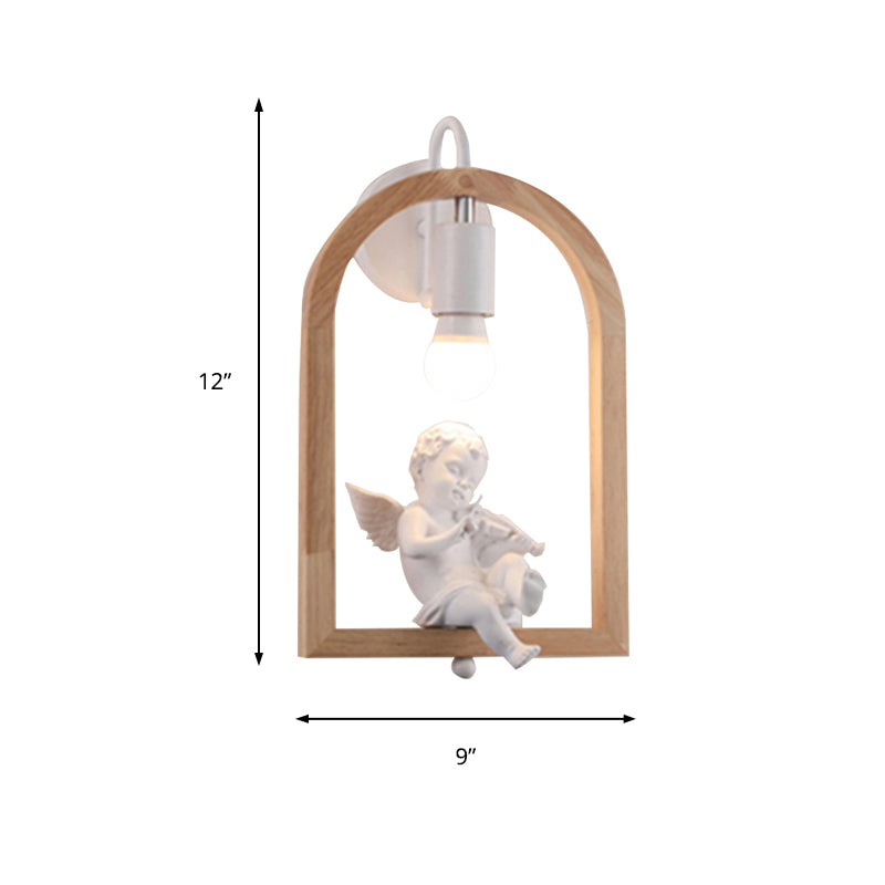 Wooden Arched Shelf Wall Light with Lovely Deco Boutique 1 Light Modern Sconce Lamp in Beige Clearhalo 'Modern wall lights' 'Modern' 'Wall Lamps & Sconces' 'Wall Lights' Lighting' 145047