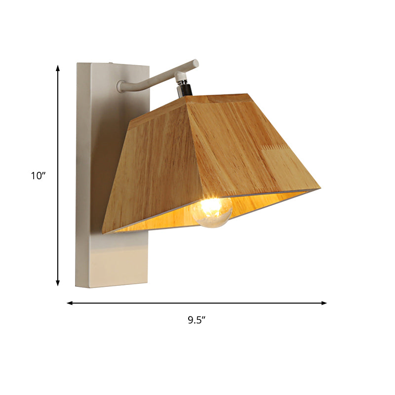 Trapezoid Shade Balcony Bedroom Sconce Light Rotatable Wood Modern Wall Lamp in Beige Clearhalo 'Modern wall lights' 'Modern' 'Wall Lamps & Sconces' 'Wall Lights' Lighting' 145055