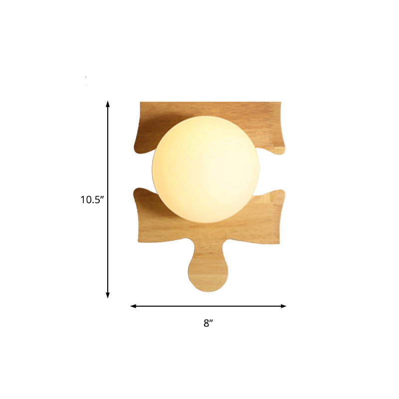 Japanese Style Orb Wall Light with Wooden Puzzle Base Glass 1 Light Beige Sconce Lamp for Corridor Kitchen Clearhalo 'Modern wall lights' 'Modern' 'Wall Lamps & Sconces' 'Wall Lights' Lighting' 145067