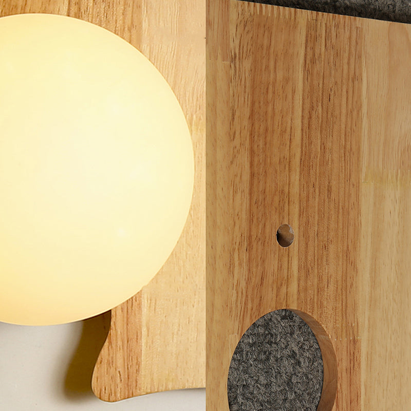 Japanese Style Orb Wall Light with Wooden Puzzle Base Glass 1 Light Beige Sconce Lamp for Corridor Kitchen Clearhalo 'Modern wall lights' 'Modern' 'Wall Lamps & Sconces' 'Wall Lights' Lighting' 145068