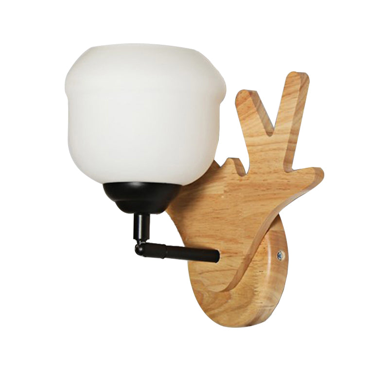 Contemporary Bud Shape Wall Light with Deer Head 1 Light Wood Wall Sconce in Beige for Bedroom Clearhalo 'Modern wall lights' 'Modern' 'Wall Lamps & Sconces' 'Wall Lights' Lighting' 145076