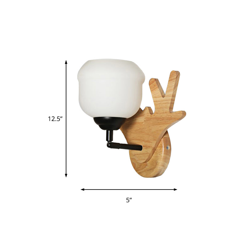 Contemporary Bud Shape Wall Light with Deer Head 1 Light Wood Wall Sconce in Beige for Bedroom Clearhalo 'Modern wall lights' 'Modern' 'Wall Lamps & Sconces' 'Wall Lights' Lighting' 145077