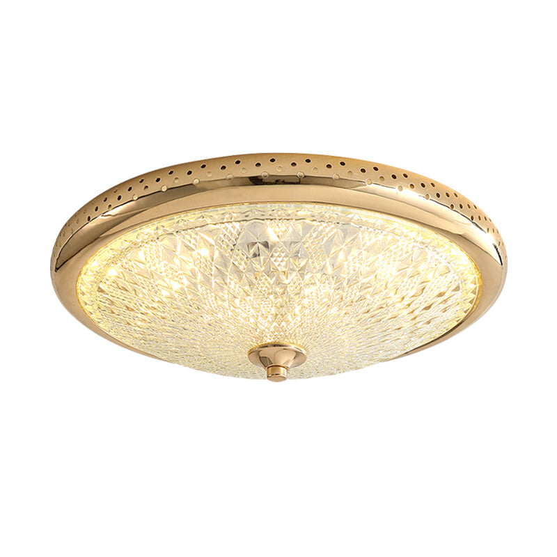 Gold/Chrome Round Flush Lamp Vintage Amber Prismatic Glass LED Bedroom Ceiling Light Fixture, 14"/18" Width Clearhalo 'Ceiling Lights' 'Close To Ceiling Lights' 'Close to ceiling' 'Flush mount' Lighting' 1450774