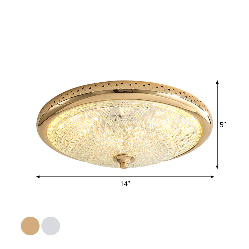 Gold/Chrome Round Flush Lamp Vintage Amber Prismatic Glass LED Bedroom Ceiling Light Fixture, 14"/18" Width Clearhalo 'Ceiling Lights' 'Close To Ceiling Lights' 'Close to ceiling' 'Flush mount' Lighting' 1450776