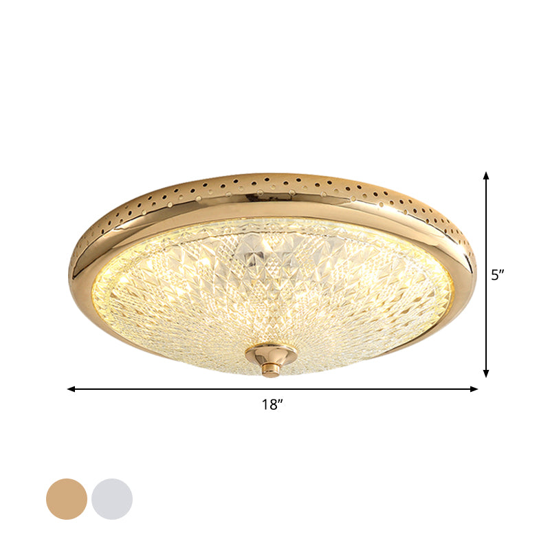 Gold/Chrome Round Flush Lamp Vintage Amber Prismatic Glass LED Bedroom Ceiling Light Fixture, 14"/18" Width Clearhalo 'Ceiling Lights' 'Close To Ceiling Lights' 'Close to ceiling' 'Flush mount' Lighting' 1450777