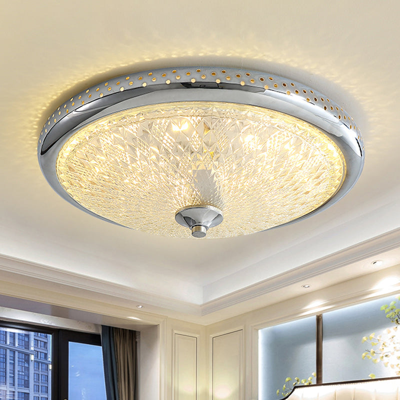 Gold/Chrome Round Flush Lamp Vintage Amber Prismatic Glass LED Bedroom Ceiling Light Fixture, 14"/18" Width Chrome Clearhalo 'Ceiling Lights' 'Close To Ceiling Lights' 'Close to ceiling' 'Flush mount' Lighting' 1450778